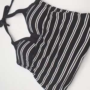 La Blanca Dapper Derby Stripe Halter Tankini Swim Top Black White 6